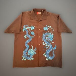Pineapple Connection Dragon Shirt Vintage Y2K Black Button Up Men's XL